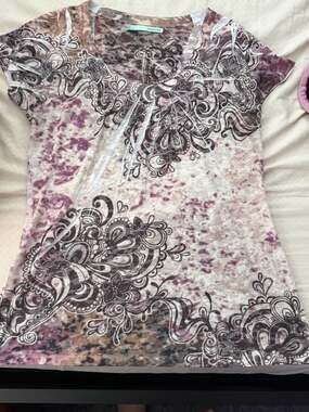 Maurices Y2K Grunge Whimsygoth Purple & White Floral Paisley Cutout Tee Size L